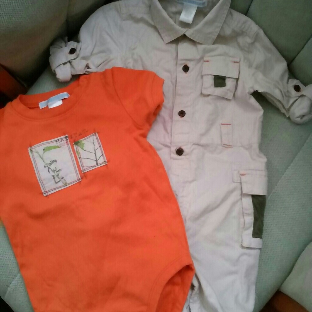 Janie & Jack Khaki 1 PC outfit & orange onesis 6 to 12m